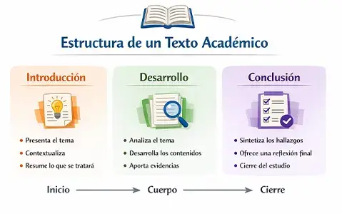 Guía para estructurar un texto académico de manera clara y coherente.